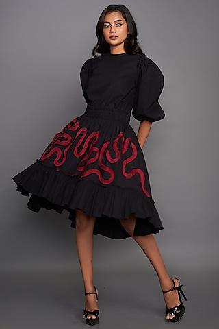 black cotton asymmetrical skirt set