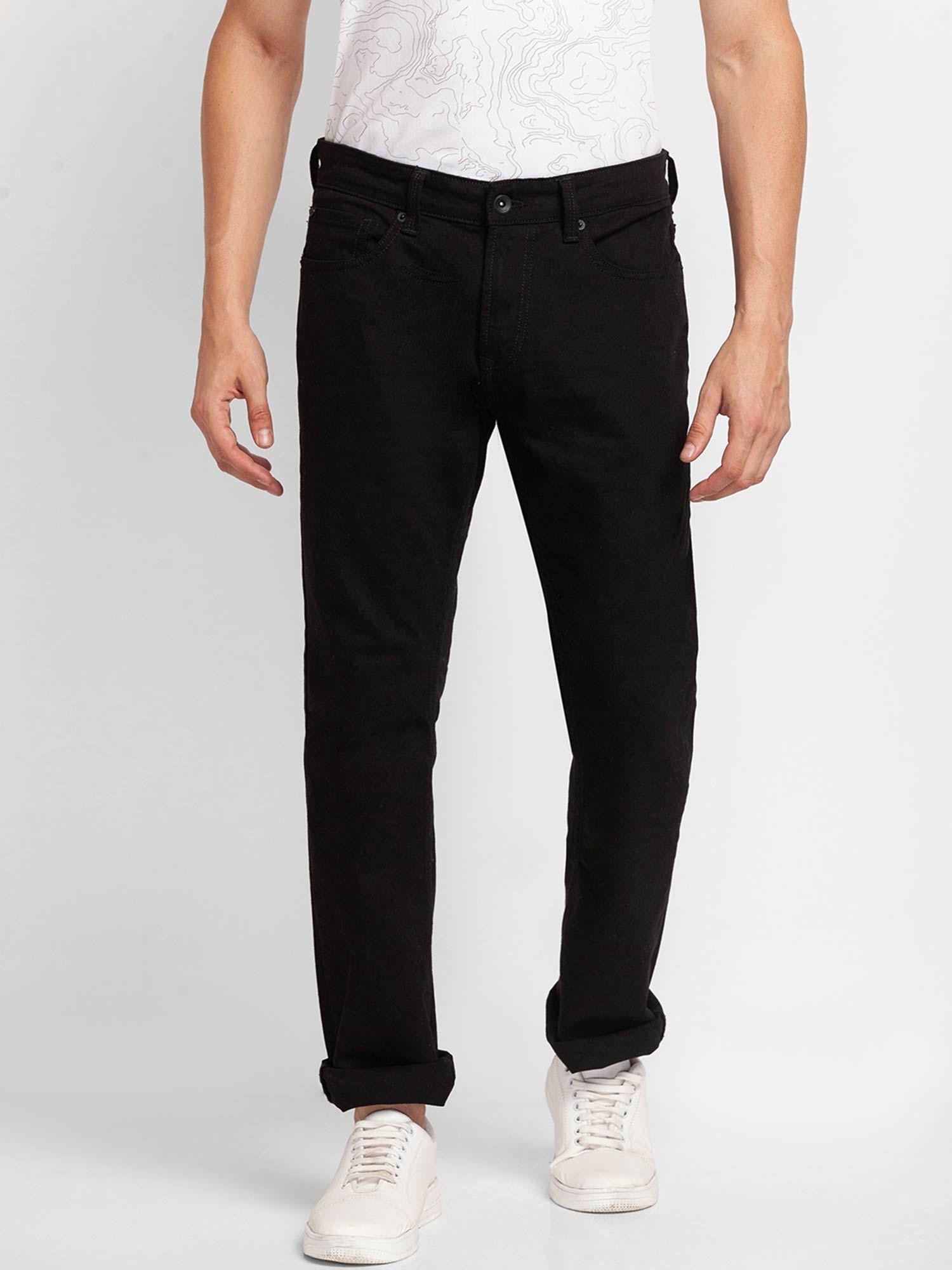 black cotton comfort fit straight length jeans for men (ricardo)