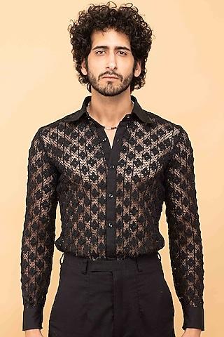 black cotton crochet shirt