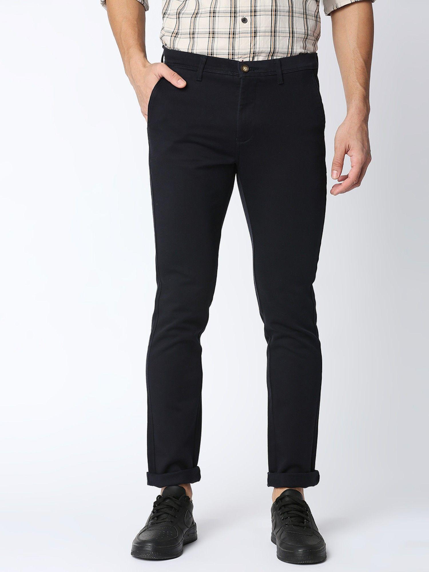black cotton dobby lycra trousers