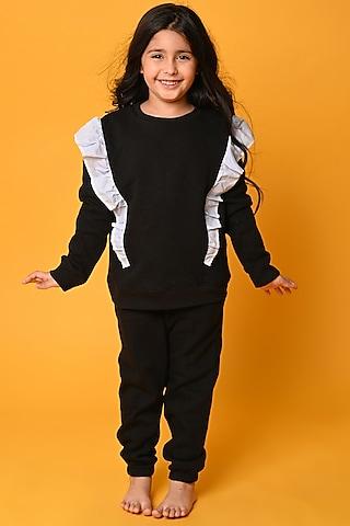 black cotton fleece jogger pant set for girls