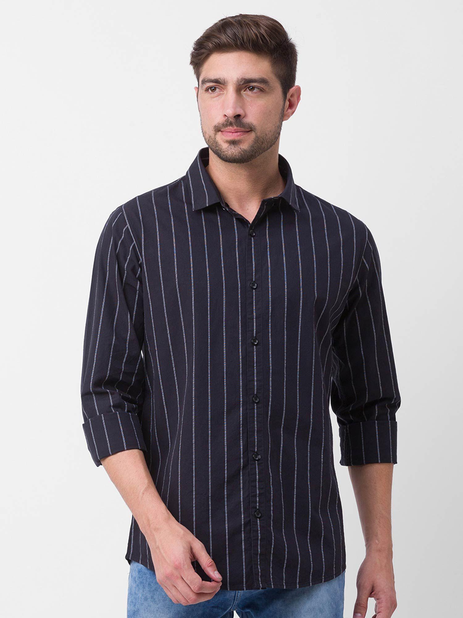 black cotton full sleeve stripes shirt for men