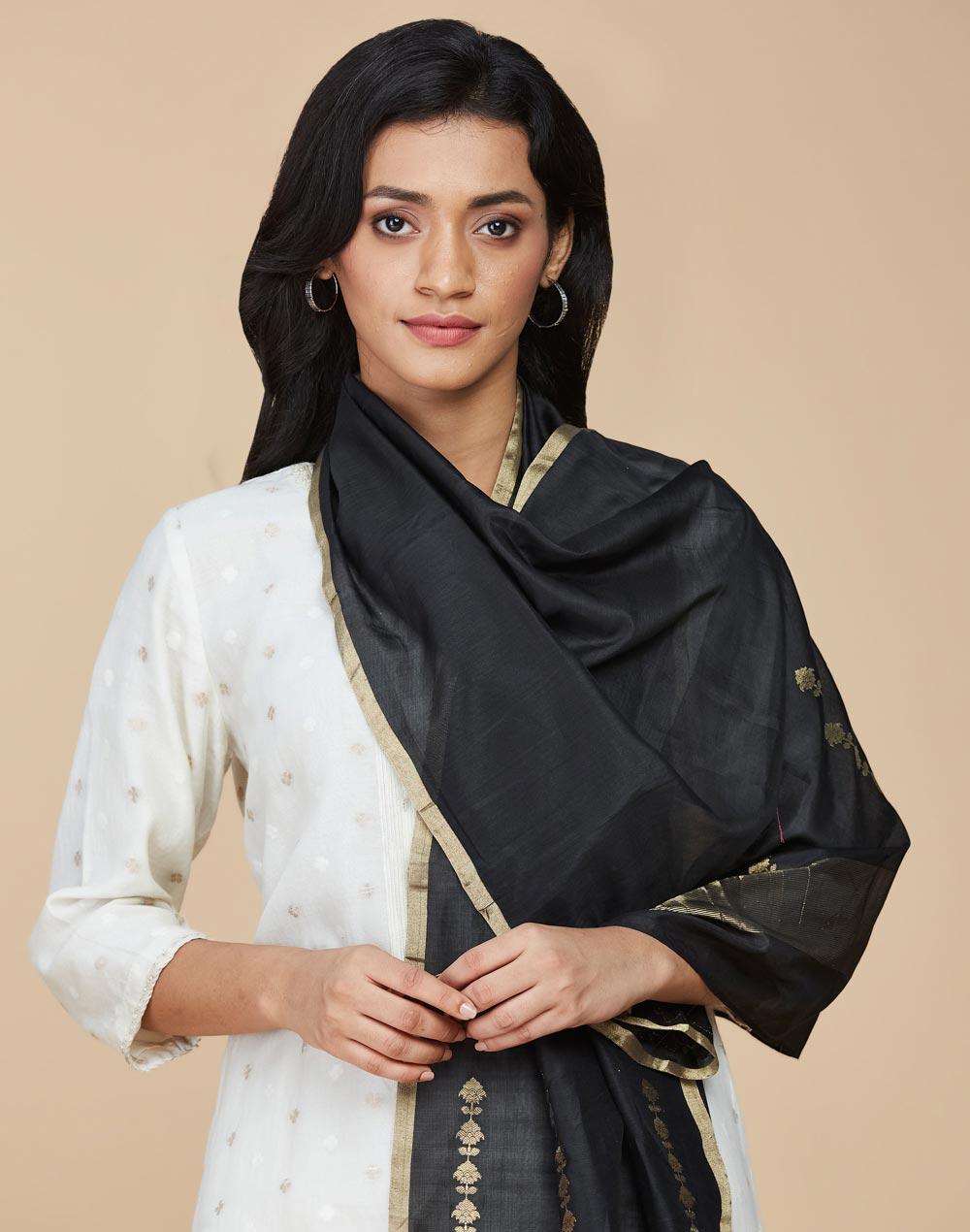 black cotton silk banarasi stole