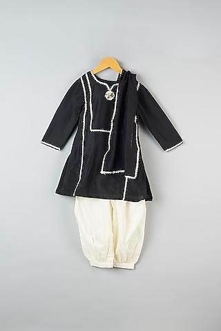 black cotton silk kurta set for girls