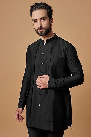 black cotton silk layered shirt kurta