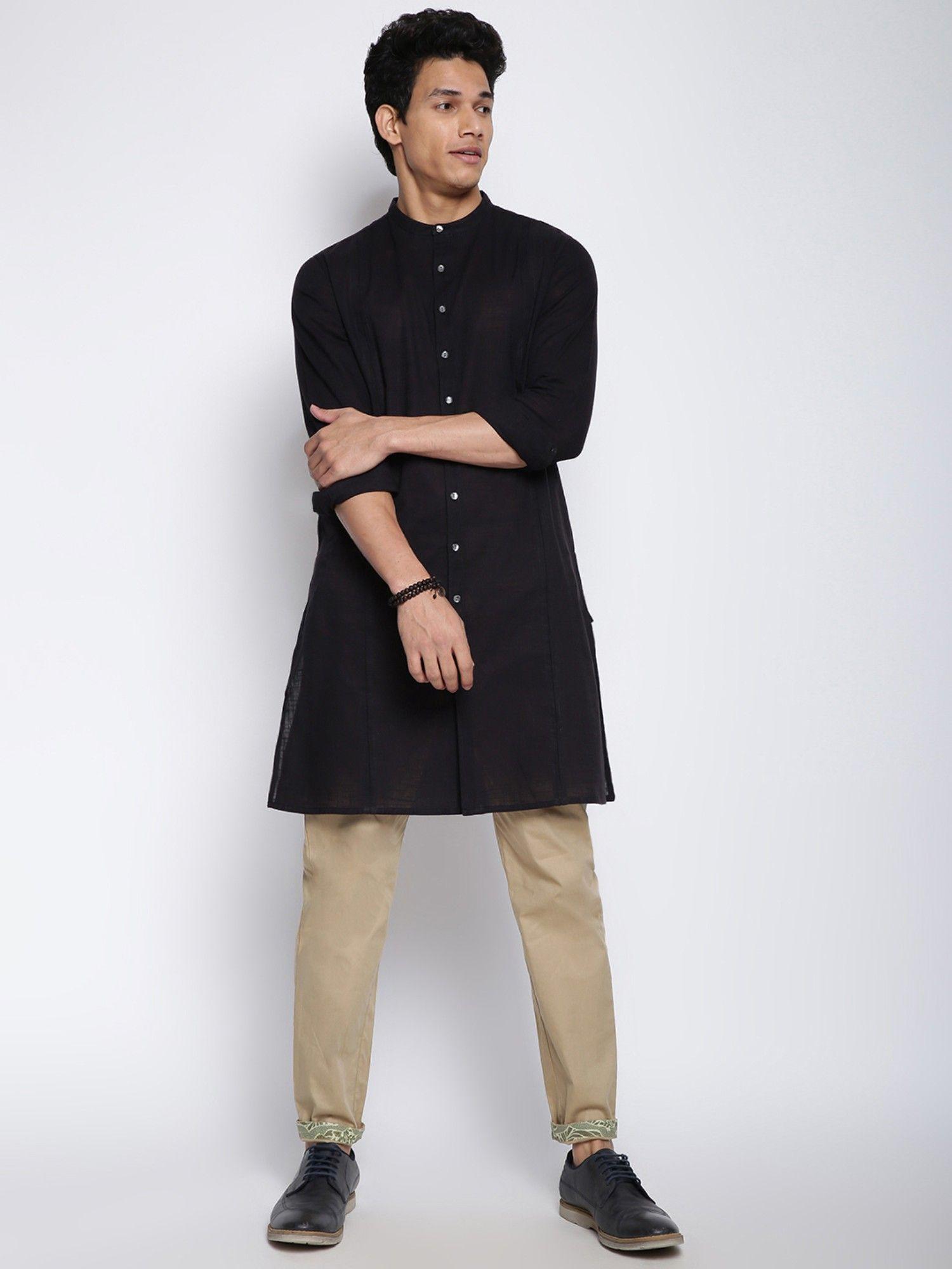 black cotton slim fit slim fit long kurta