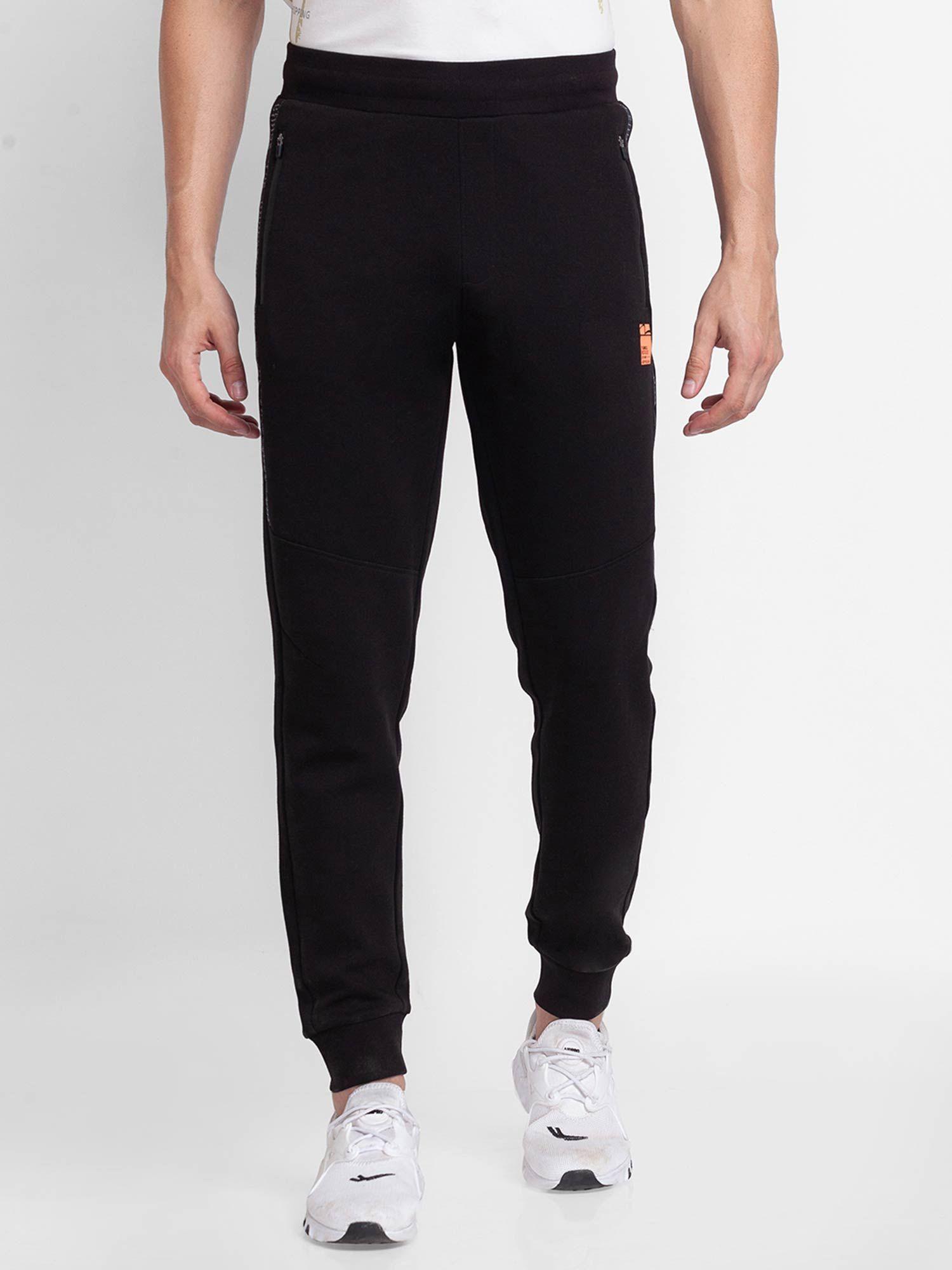 black cotton slim fit trackpants for men