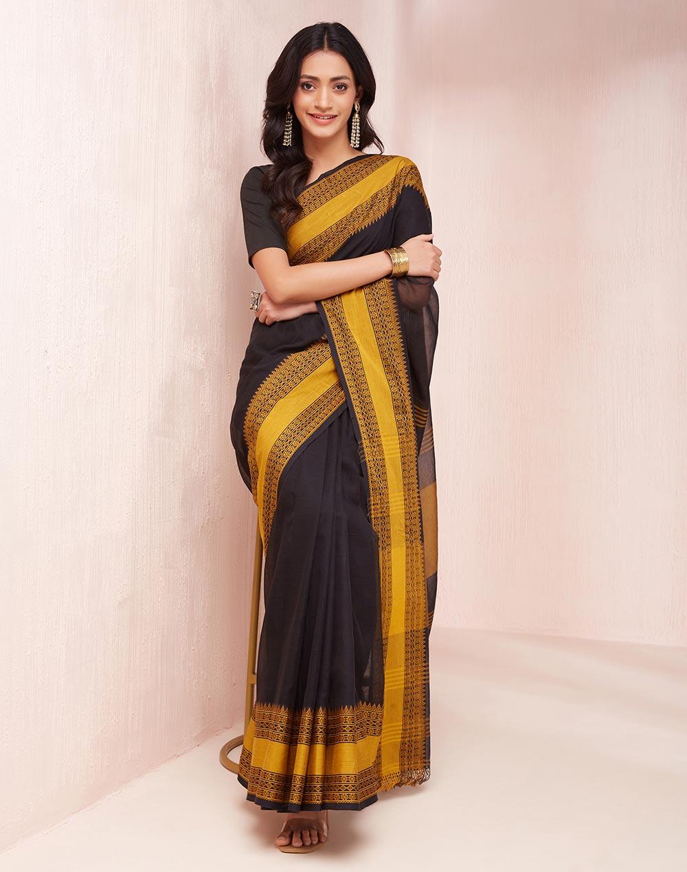 black cotton woven sari