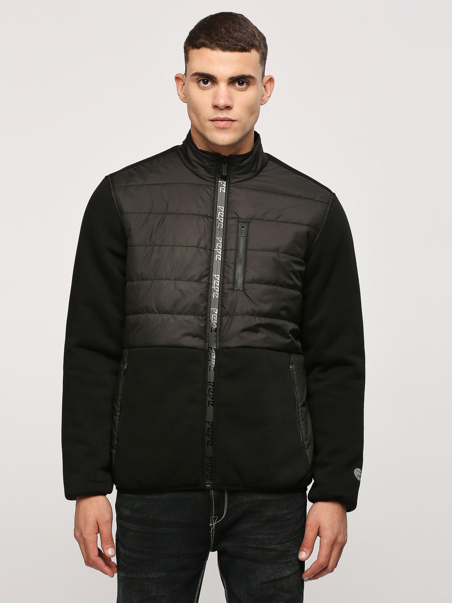 black cut sew quilted hybrid jacket