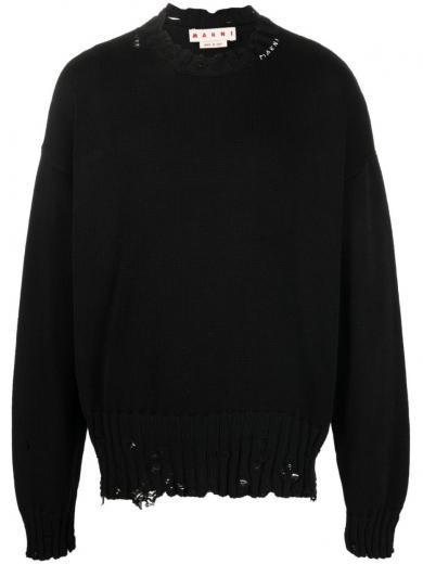 black distress-knit sweater