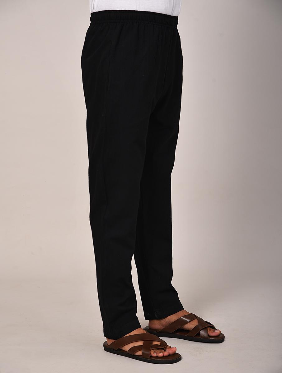 black elasticated waist cotton pyjama with pockets