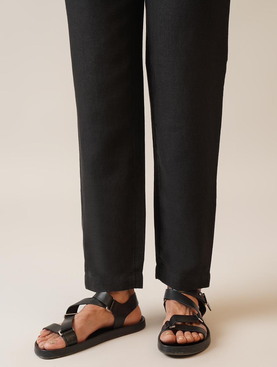 black elasticated waist linen pant