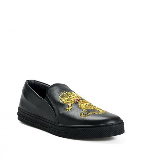 black embellished leather loafers