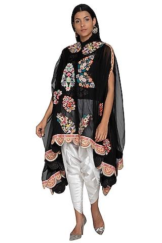 black embroidered cape jacket with dhoti pants
