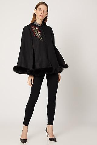 black embroidered cape with fur