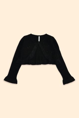 black embroidered casual full sleeves round neck girls regular fit sweater
