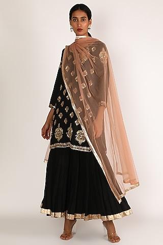 black embroidered cotton silk gharara set for girls