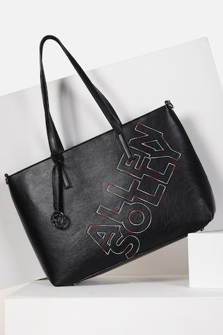 black embroidered formal polyurethane women laptop bag