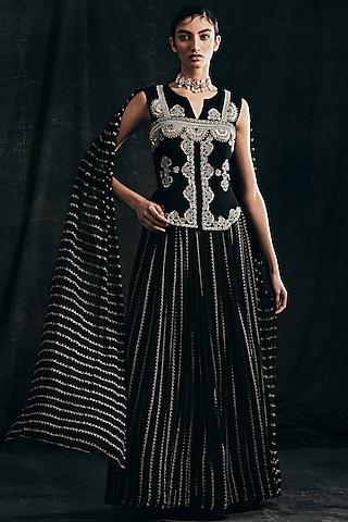 black-embroidered-gown-with-attached-dupatta