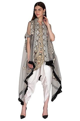 black embroidered jacket with cape & dhoti pants