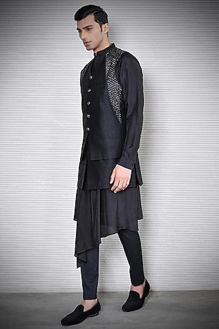 black embroidered layered waistcoat