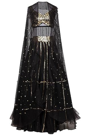 black embroidered lehenga skirt with blouse & cape