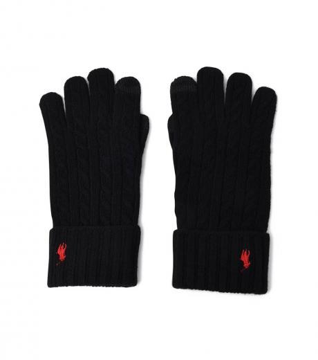 black embroidered logo gloves