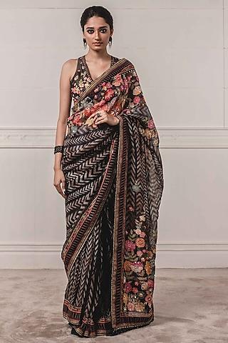 black embroidered saree set