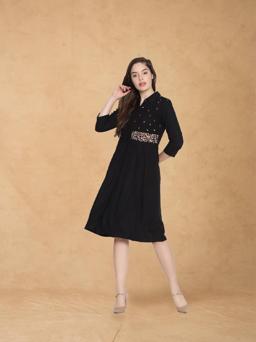 black-embroidered-shirt-dress