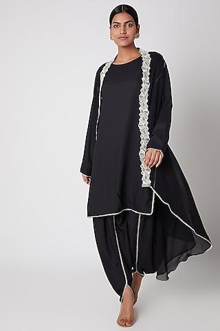 black embroidered shirt with dhoti pants & cape