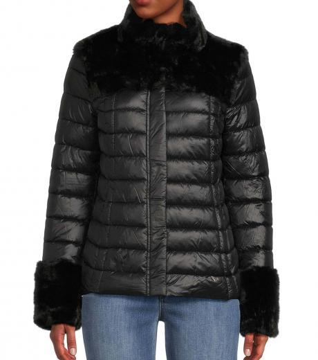 black faux fur trim puffer jacket