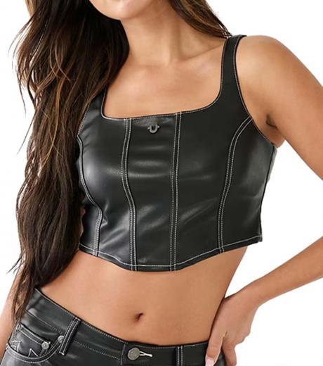 black faux leather corset top