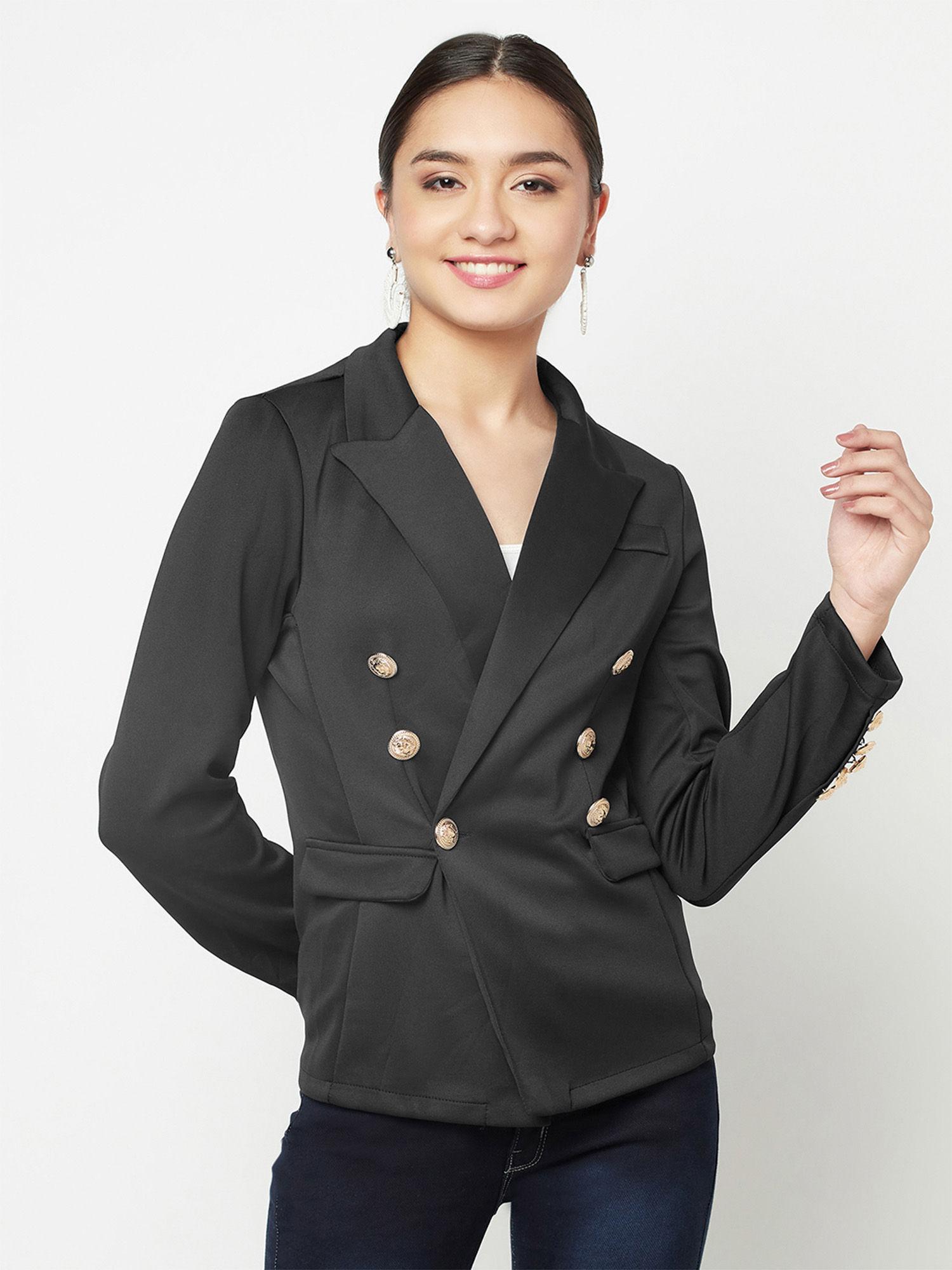 black fitted double-breasted blazer
