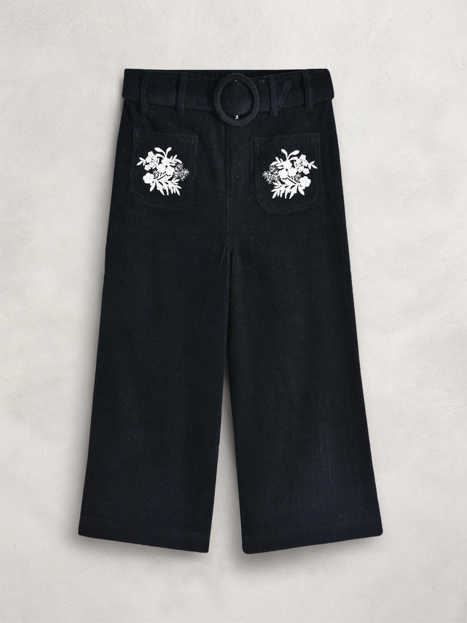 black floral embroidery gala trousers
