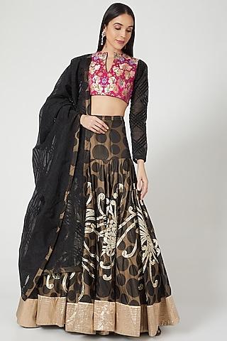 black floral lehenga set with embroidered blouse