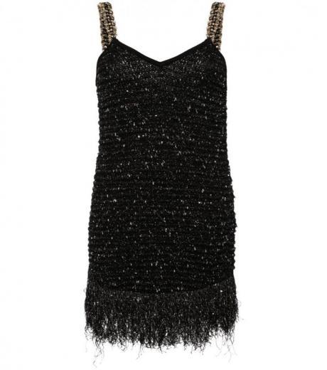 black fringed tweed short dress