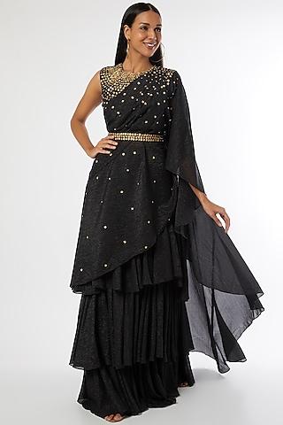 black georgette embellished saree