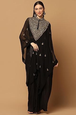 black georgette hand embroidered kaftan cape set