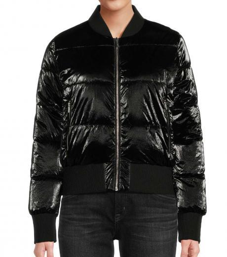 black glossy quilted puffer jacket