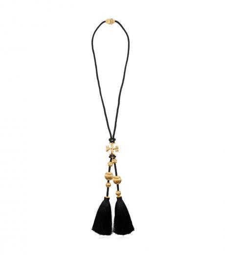black golden logo fringed necklace