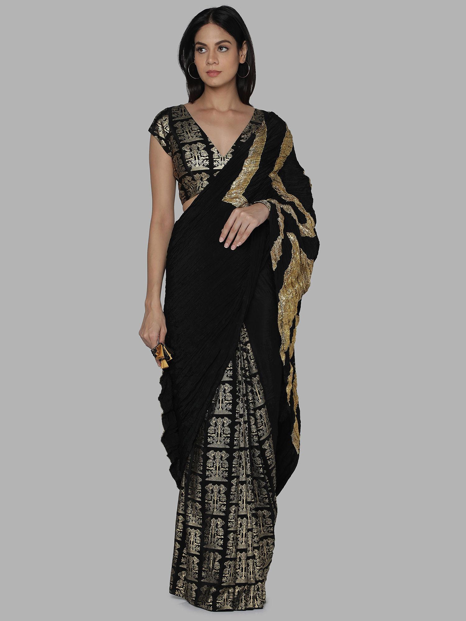 black gota work saree with unstitched blouse
