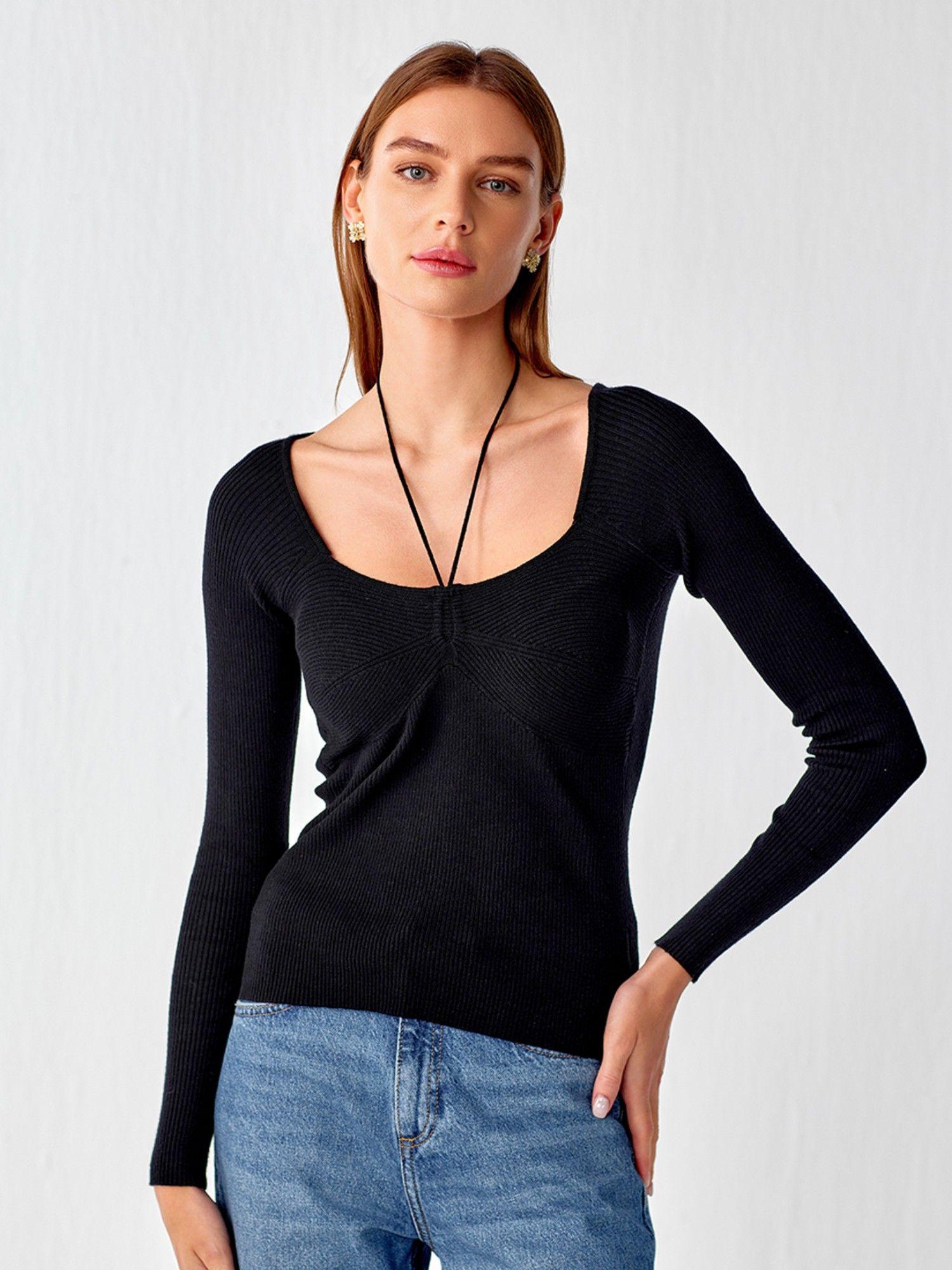 black halter neck pullover sweater