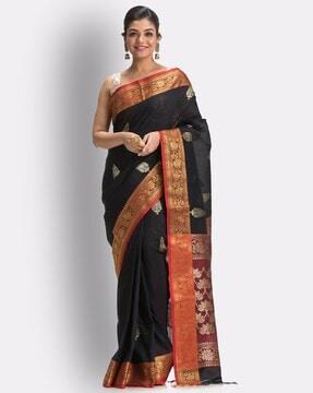 black handloom traditional tangail linen saree saree