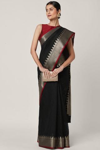 black jacquard cotton polyester sari