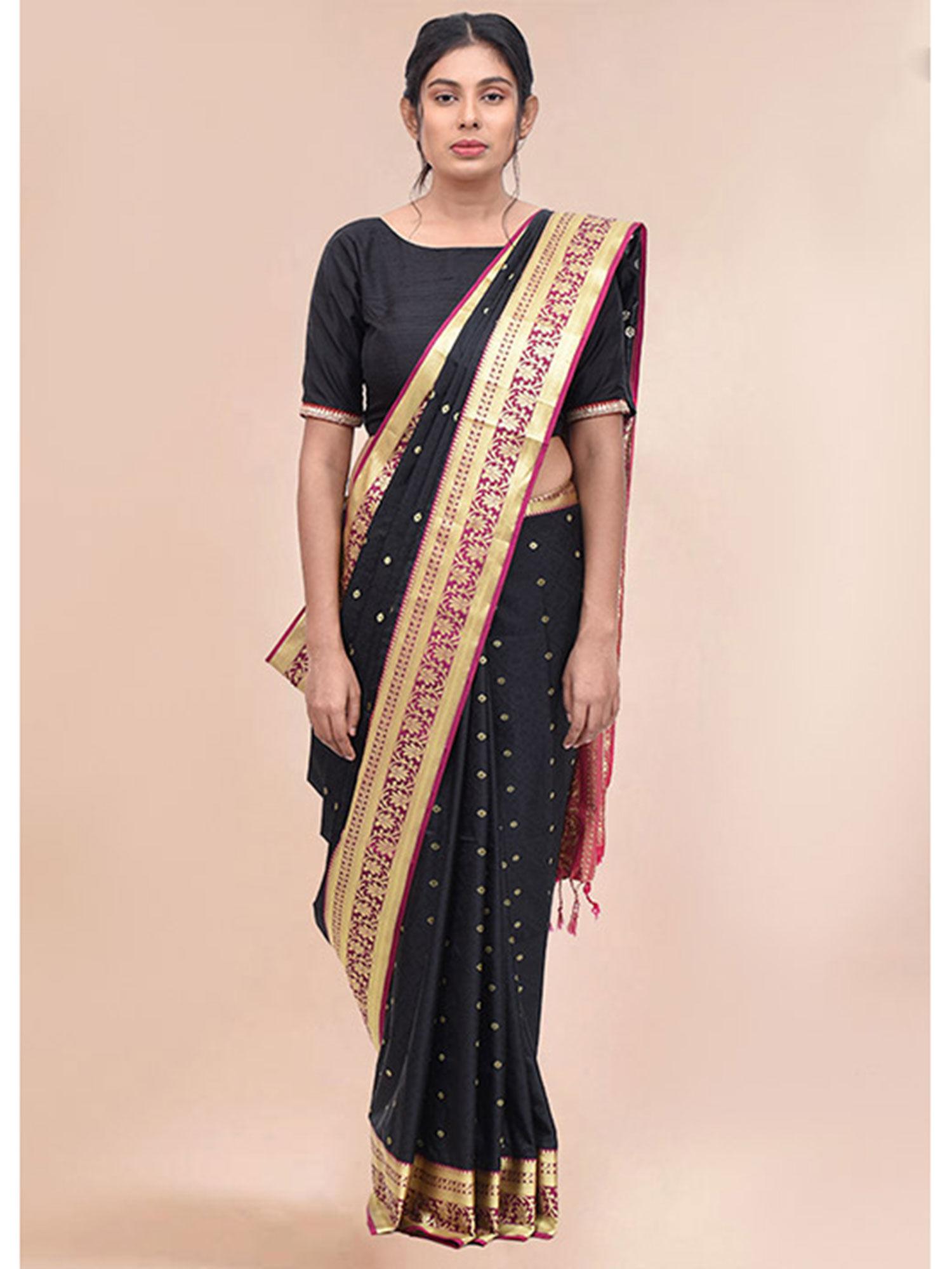 black kanjivaram saree with unstitched blouse piece