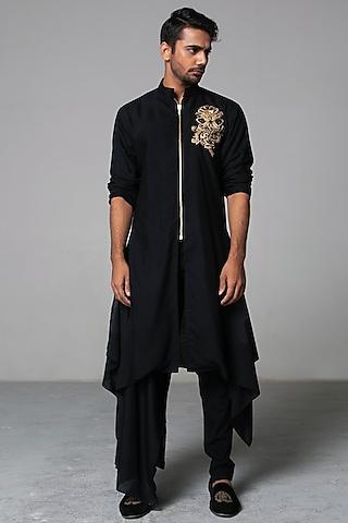 black khadi cotton kurta set