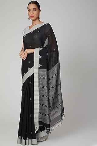 black khadi cotton striped saree