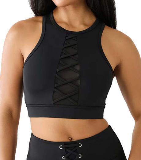 black lace up sports bra top