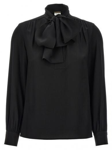 black lavalliere silk shirt