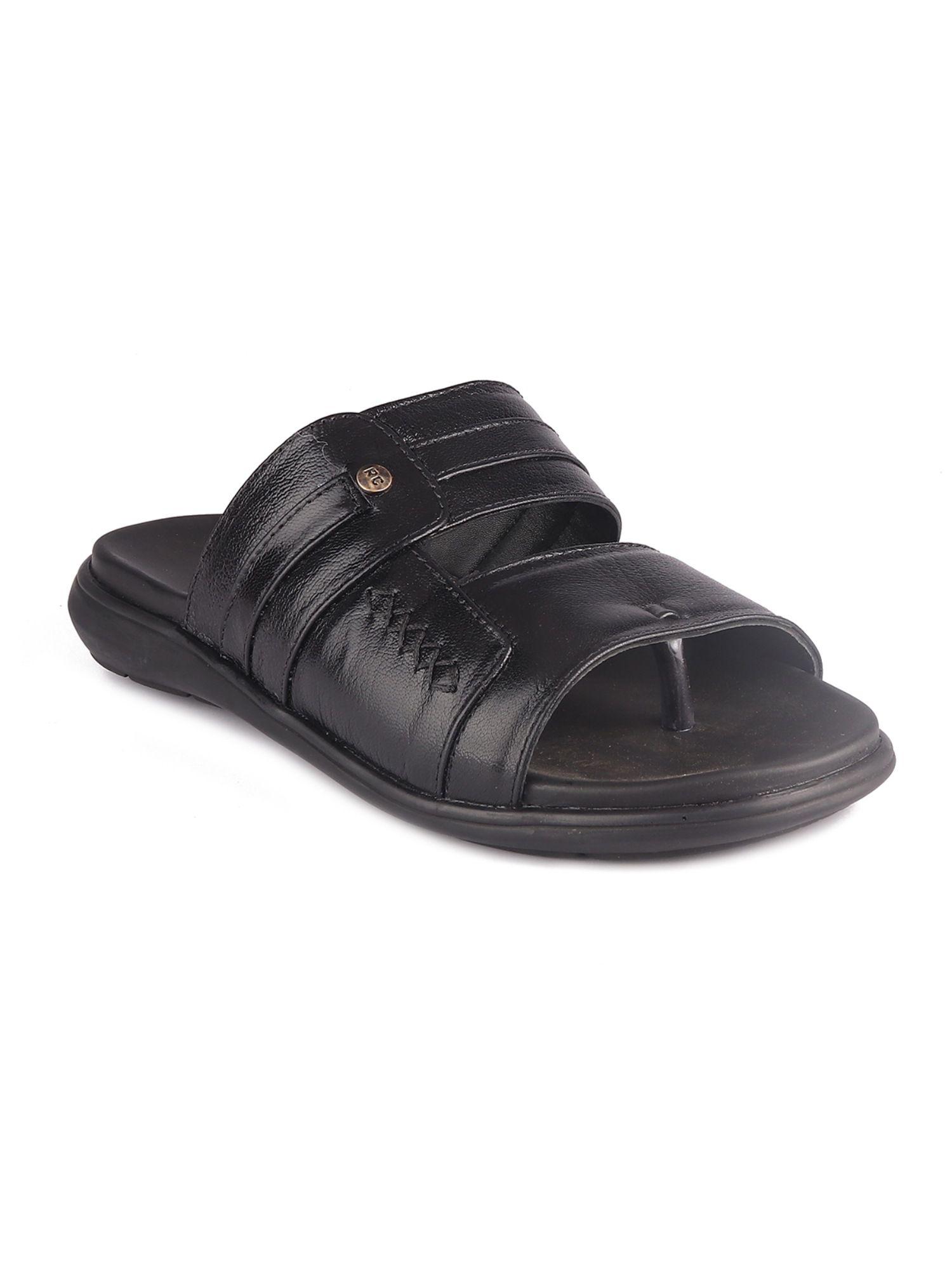 black leather casual solid classic slipper for men